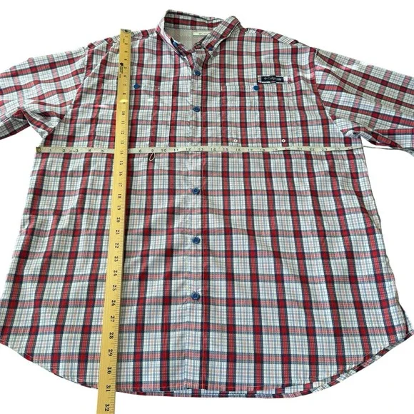 Columbia PFG Omni-shade Shirt Red Short Sleeve Button Up Vented Men's Size XL - Picture 6 of 8